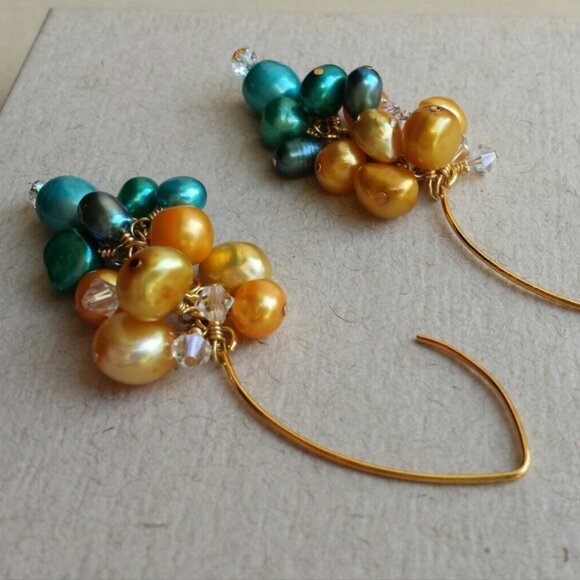 Kriaytions Pear Pearl Drop Earrings NEW OOAK - Picture 4 of 5